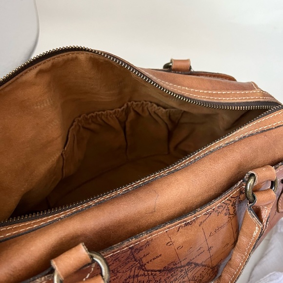 Patricia Nash Vintage Signature Map Print Satchel Italian Leather Bag - Picture 8 of 11